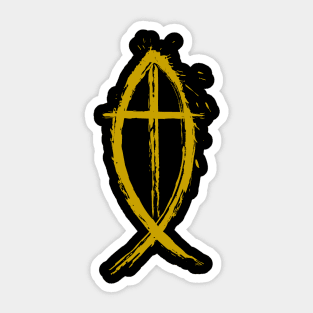 Cross And Fish Christian Design - Gold Edition Sticker